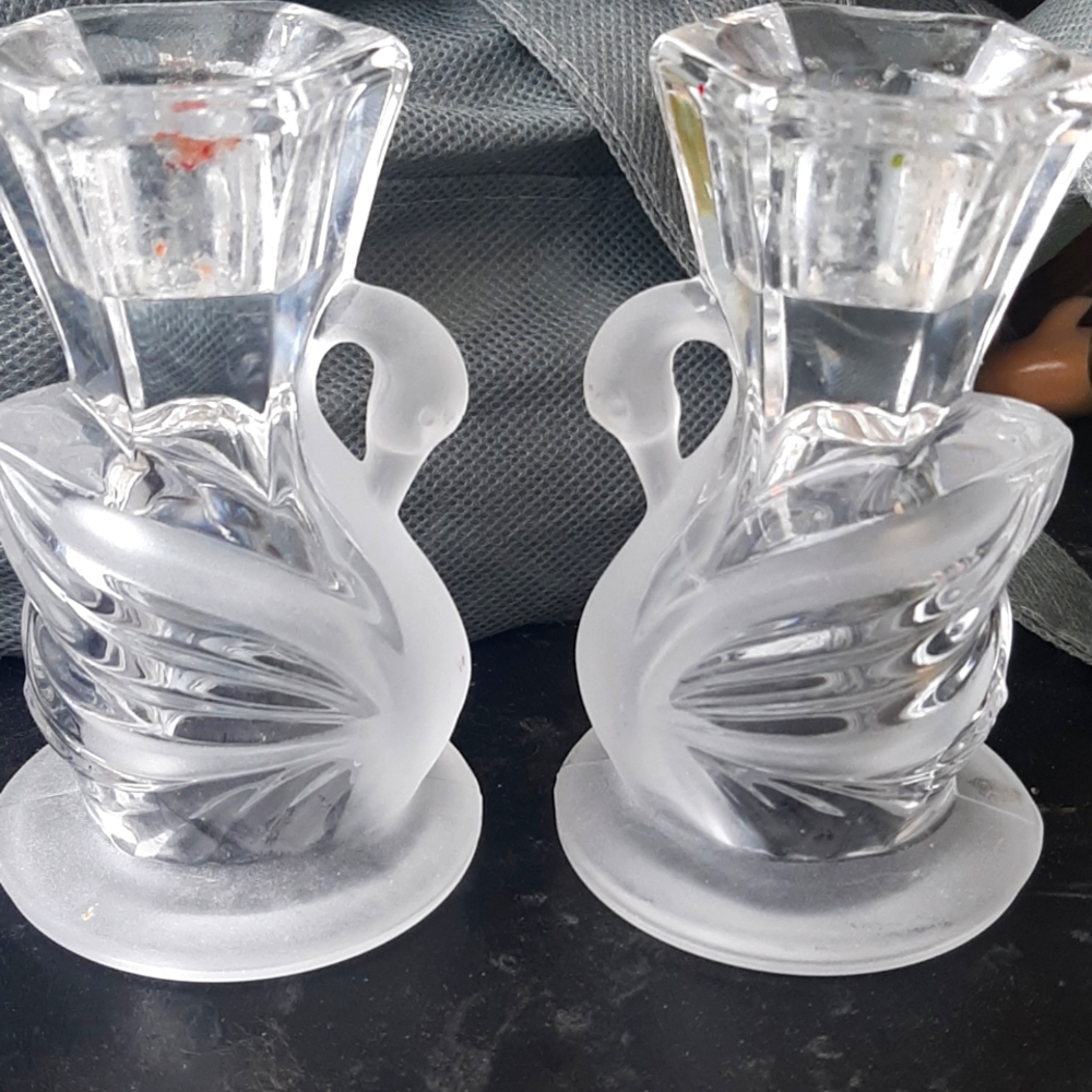 Vintage crystal swan partlite candle sticks